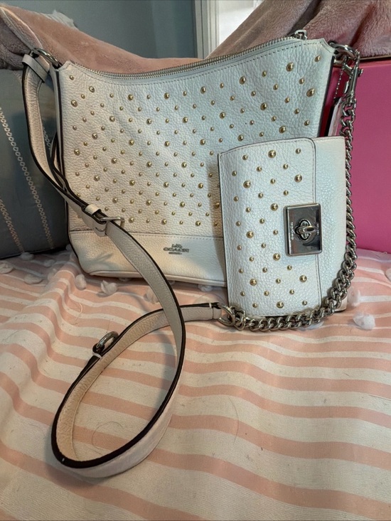 Coach Handbags - Bundle! Coach Ivory Studded Leather Shoulder Bag WITH Matching Wallet